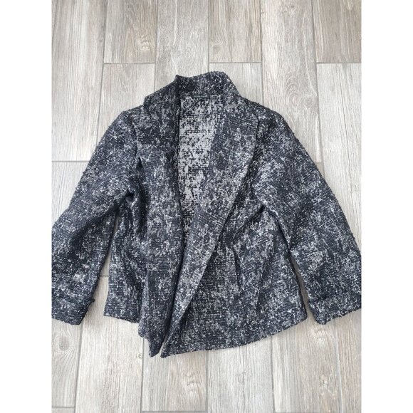 Eileen Fisher Metallic Jacquard Blazer Open Front Jacket In Size Large - Picture 2 of 7